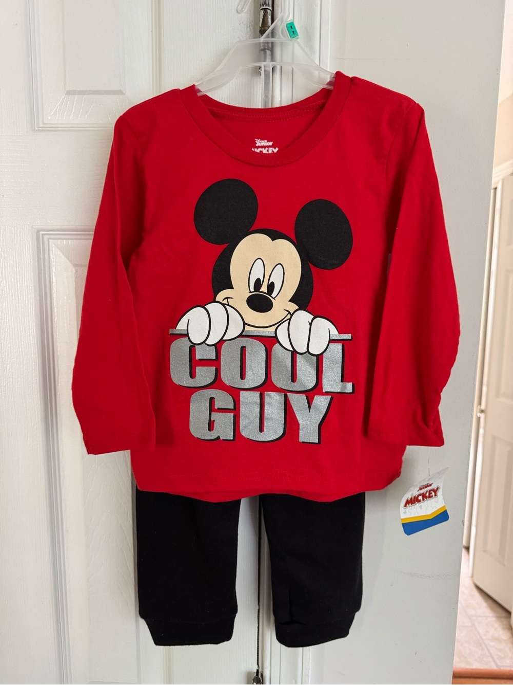 Disney Mickey Mouse Cool Guy Toddler Boys 3T 2 Piece Pajama Set Red Black NWT